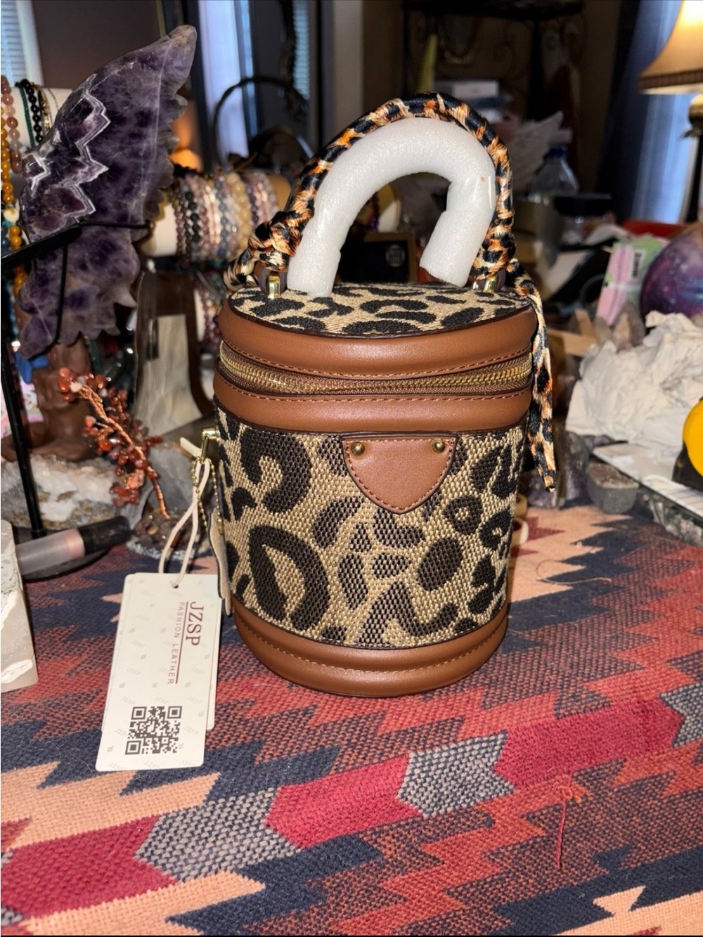 Leopard Print Round Crossbody Bag